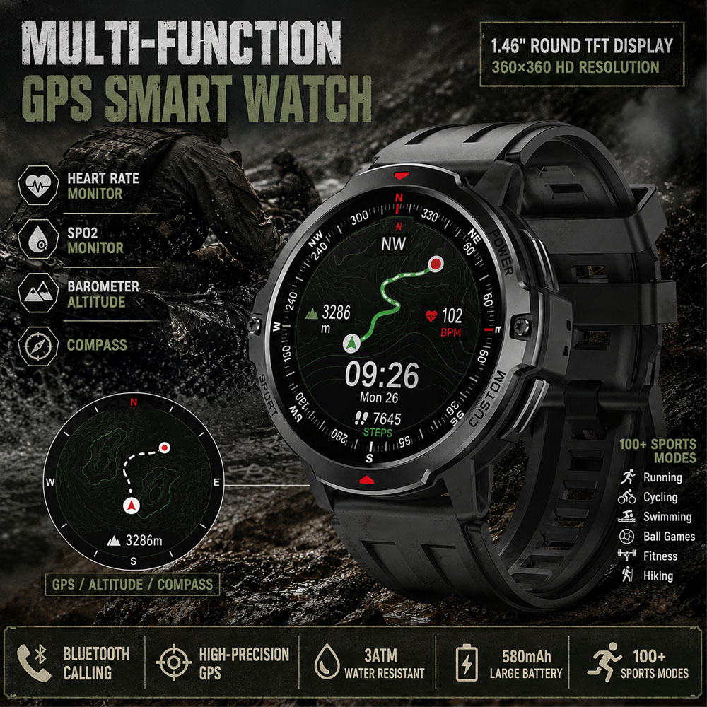 NOWY 1.46-calowy wojskowy smar – Timex Watches Smartwatch recenzja i cena